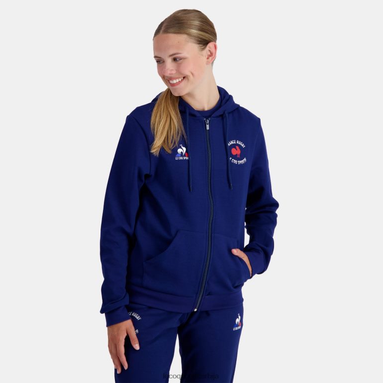 мушкарци Le Coq Sportif Дукс са капуљачом и патент затварачем - француска рагби плава одећу LVZN2D28